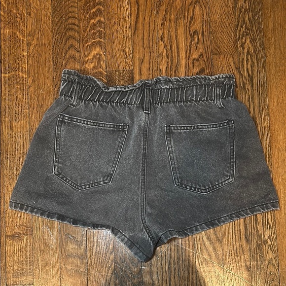 Women's Paperbag Black Denim Shorts - Picture 2 of 4